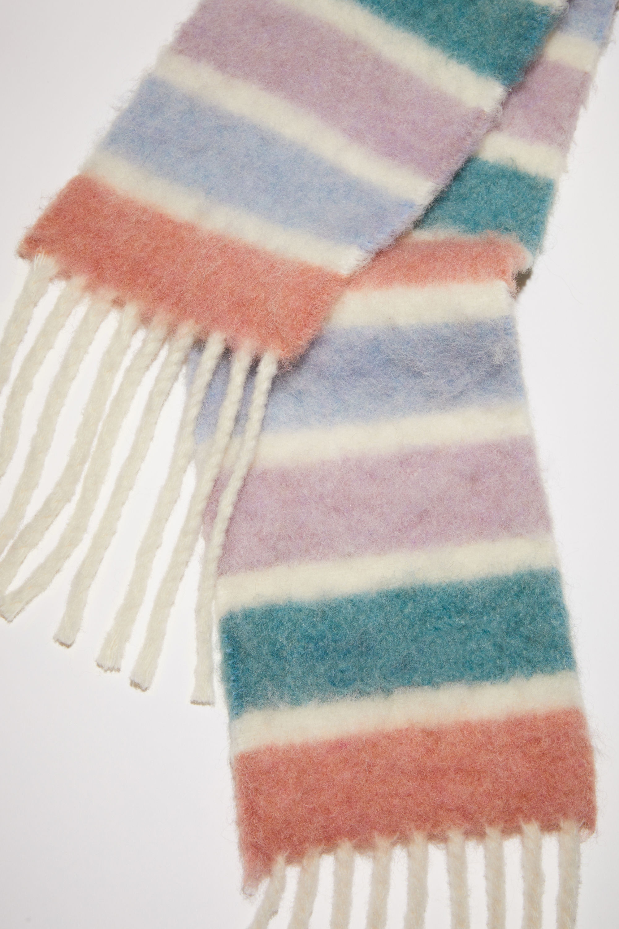 Wool-blend stripe long slim scarf - Aqua blue/pink - 4