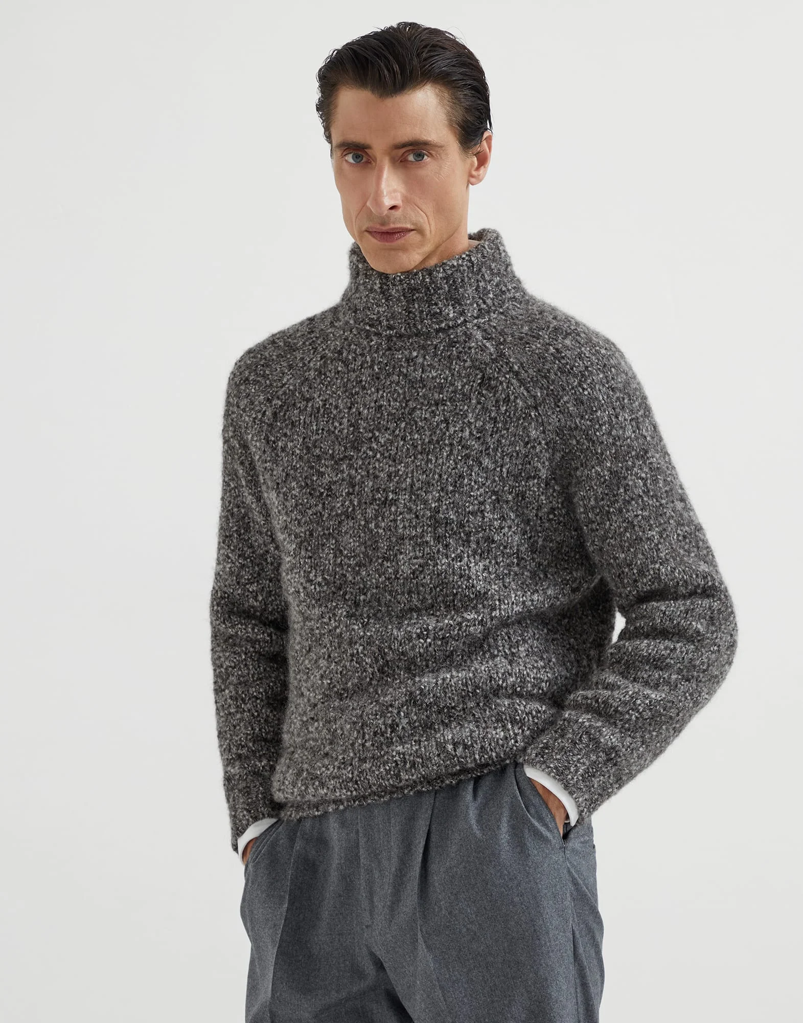Flecked alpaca, virgin wool and cashmere turtleneck sweater with raglan sleeves - 1