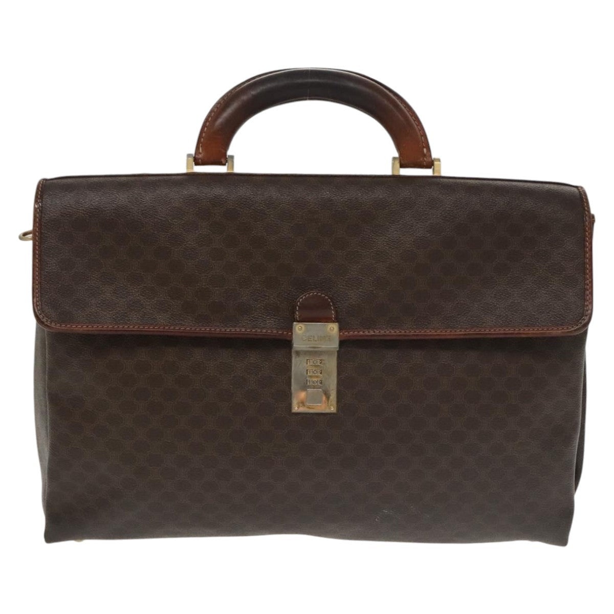 CELINE Macadam Canvas Hand Bag Pvc Leather Brown Gold - 13
