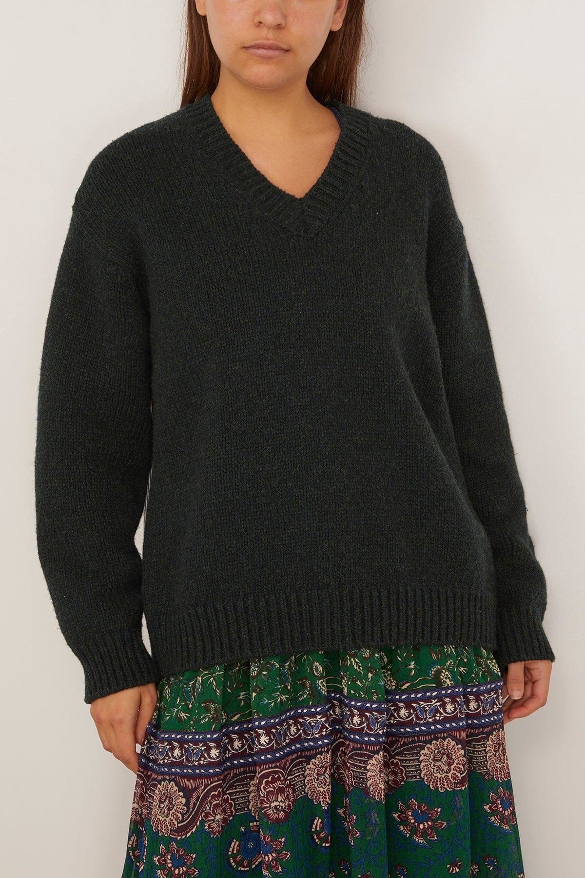 Mallory V-Neck Combo Sweater in Forest - 3