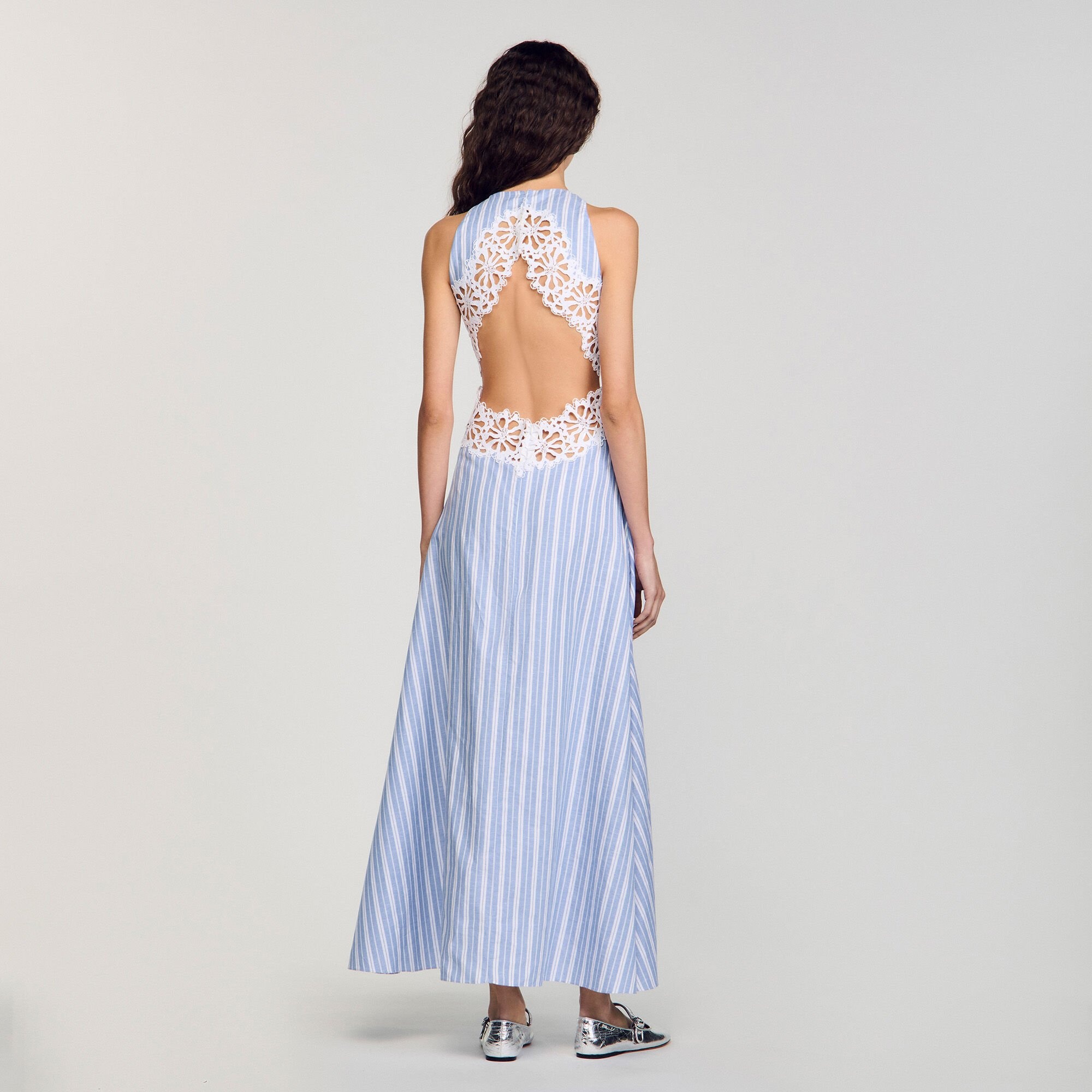 STRIPED MAXI DRESS WITH LACE - 5