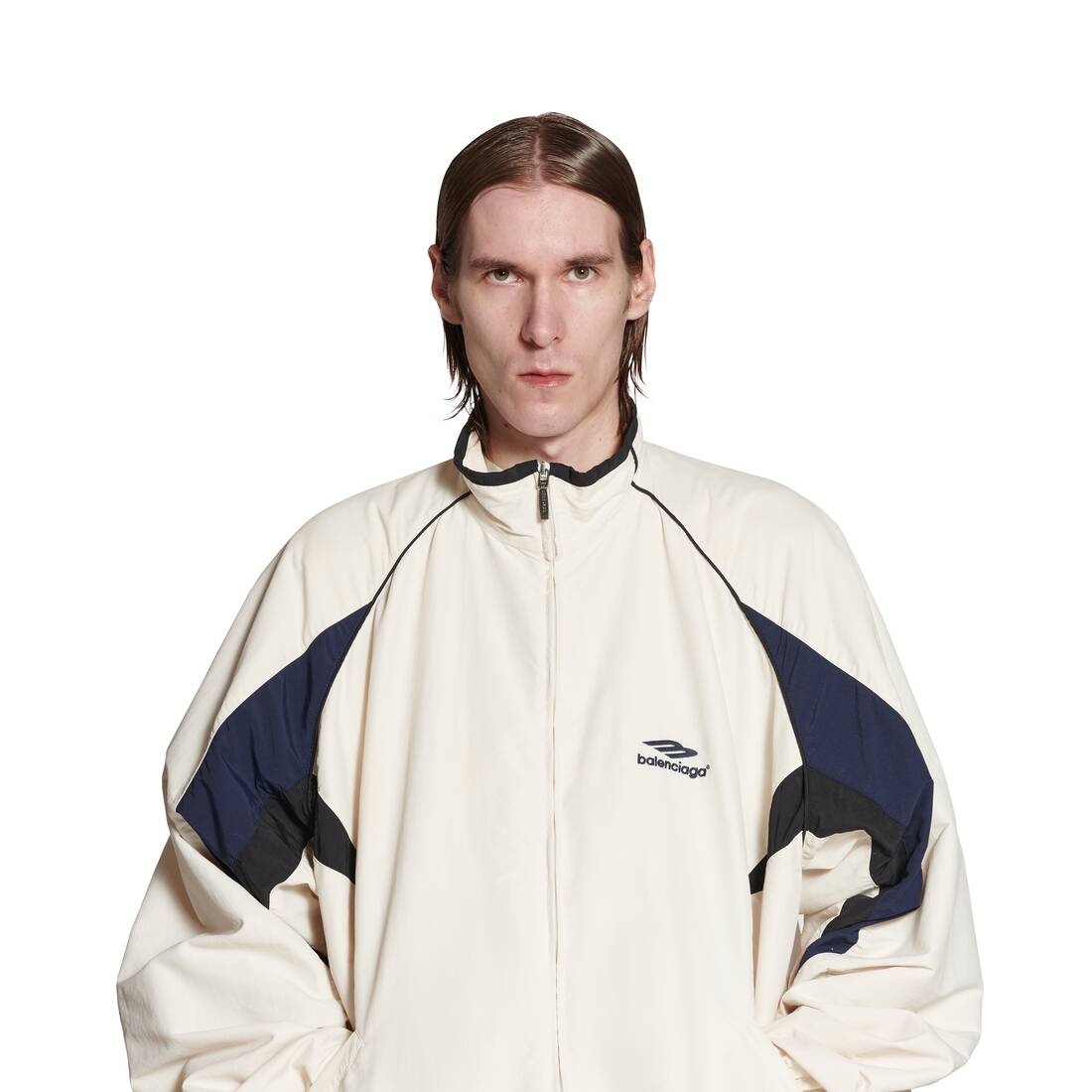 BALENCIAGA 3b Sports Icon Medium Fit Tracksuit Jacket in White | REVERSIBLE