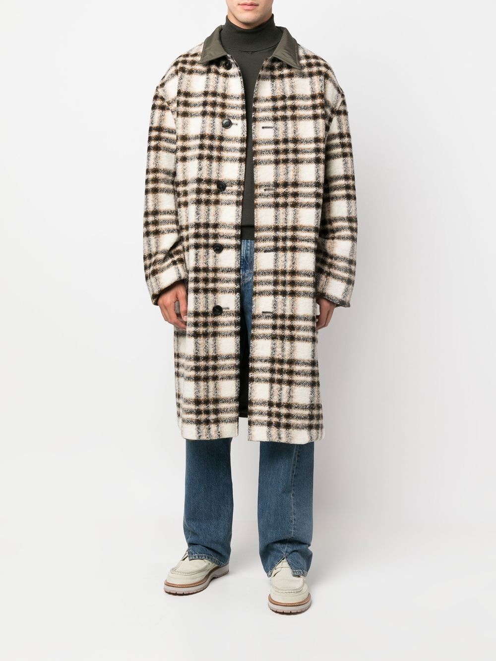 check-pattern single-breasted coat - 2