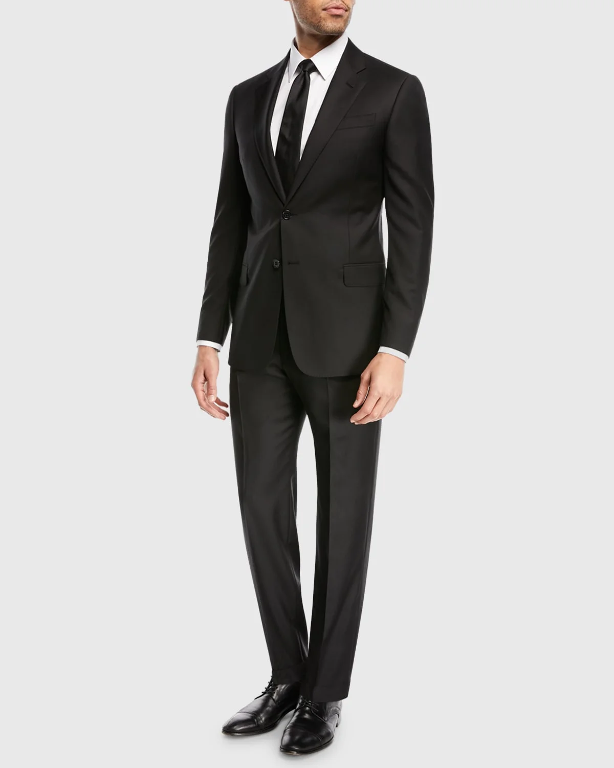 Super 130s Wool Two-Piece Classic Fit Suit, Black - 1