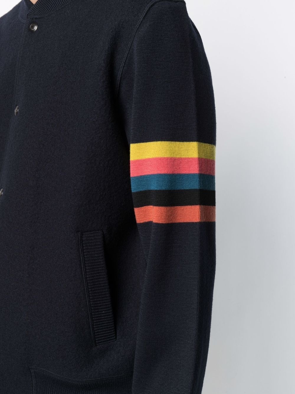 stripe-detail knitted bomber jacket - 5