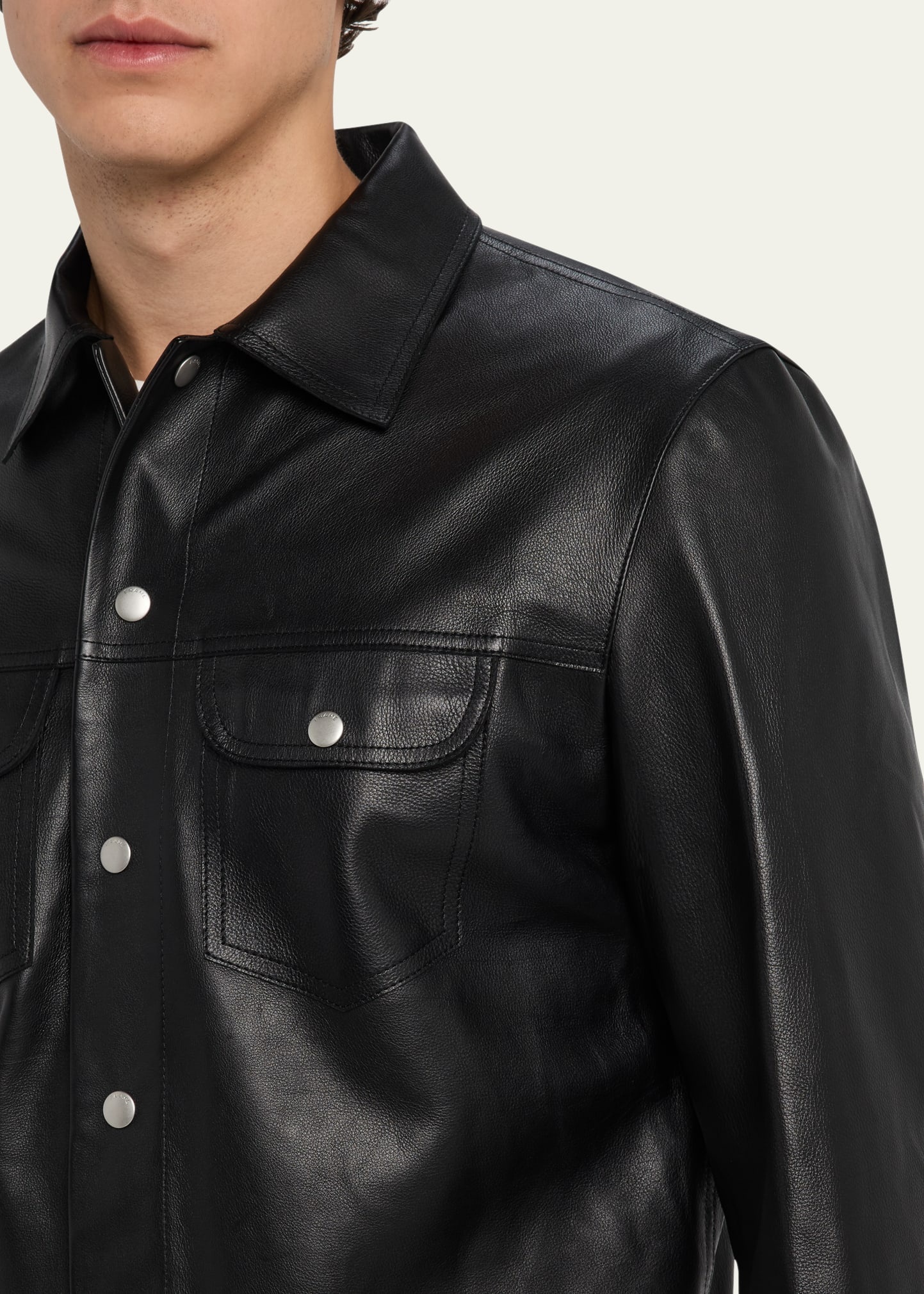 Men's Leather Trucker Jacket - 5