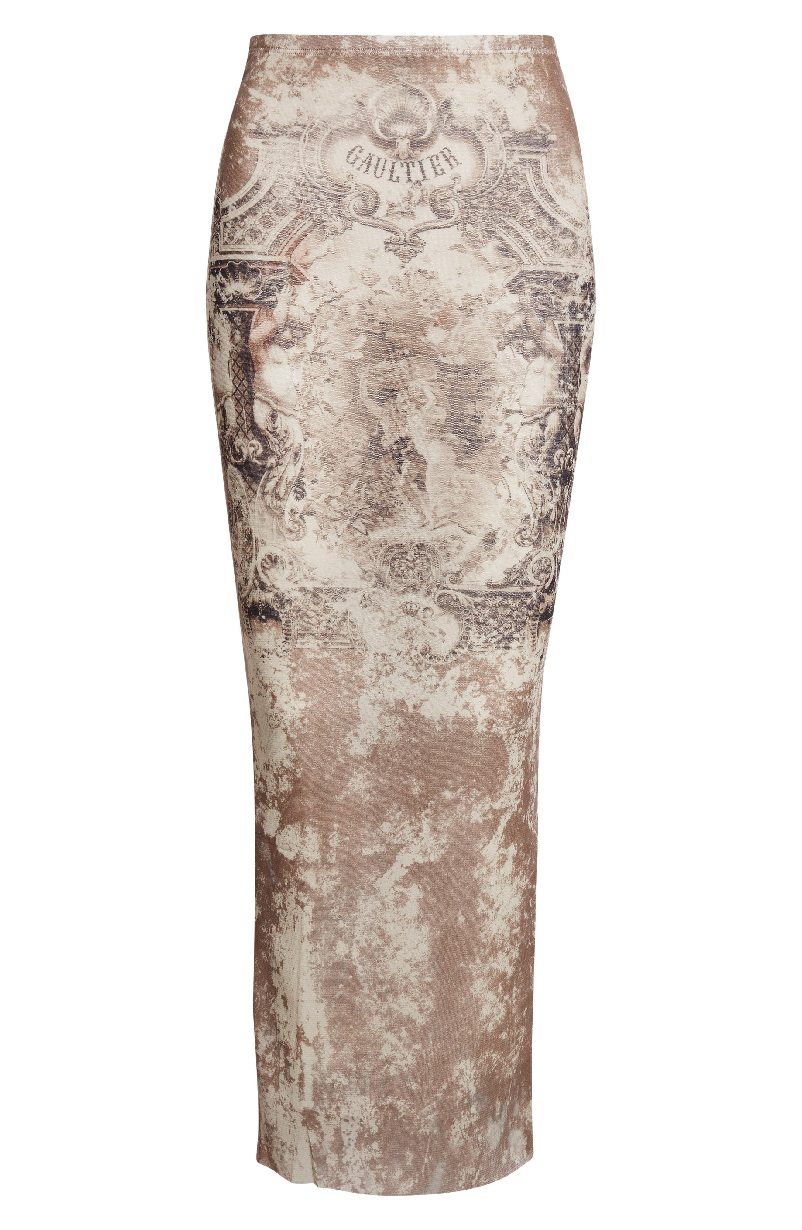 Jean Paul Gaultier Medallion Print Mesh Maxi Skirt in Light Beige/Taupe at Nordstrom - 6