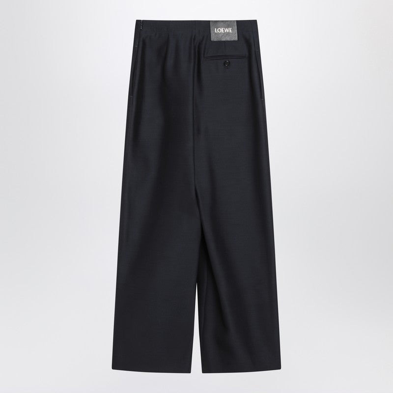 Loewe Navy Blue Wool And Silk Trousers With Belt Women - 2