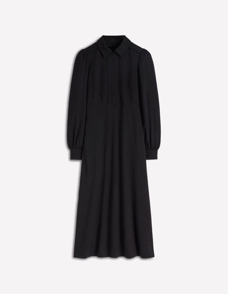 Pip Zip-Up Ponte Midi Dress-Black 1