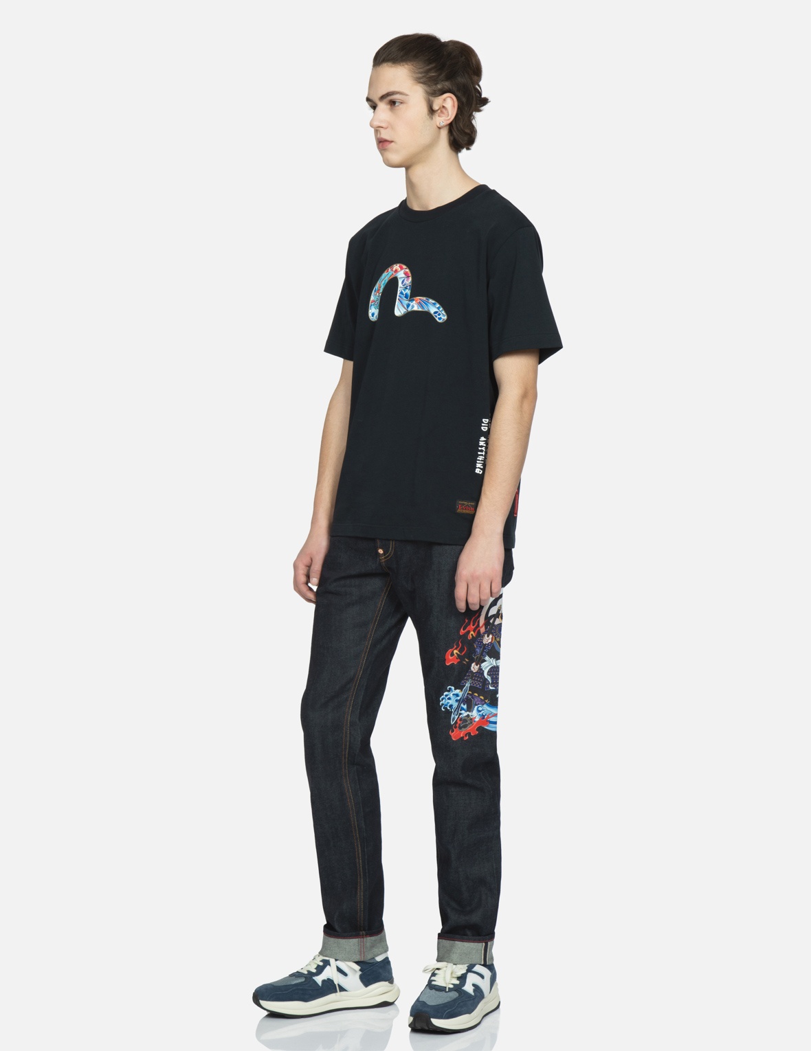 SAMURAI PRINT AND SEAGULL EMBROIDERY SLIM-FIT JEANS #2010 - 4