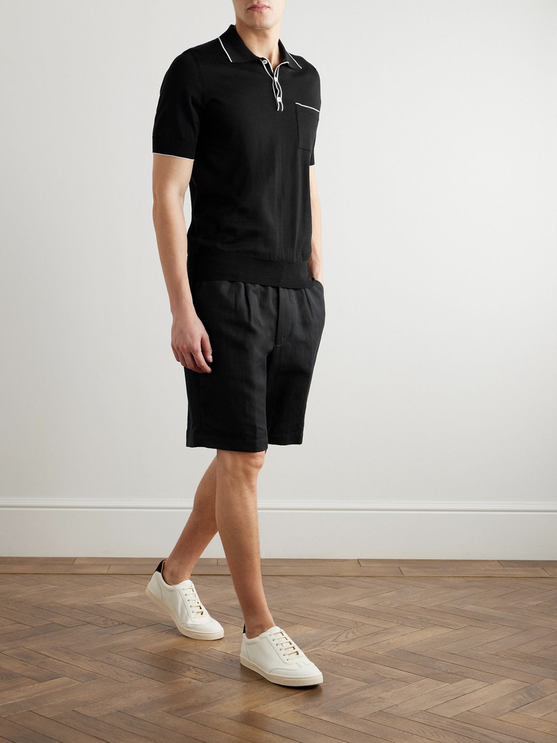 Brunello Cucinelli Straight-Leg Pleated Linen and Cotton-Blend Twill Bermuda Shorts Black outlook
