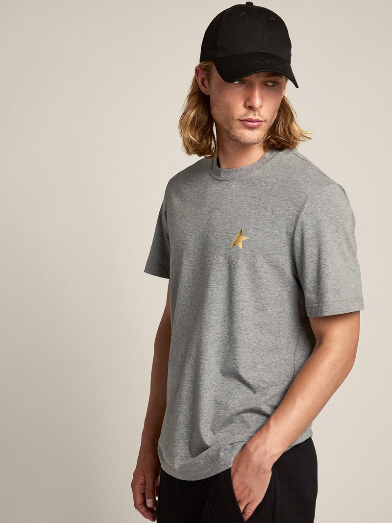 Men's mélange gray T-shirt with gold star on the front 3