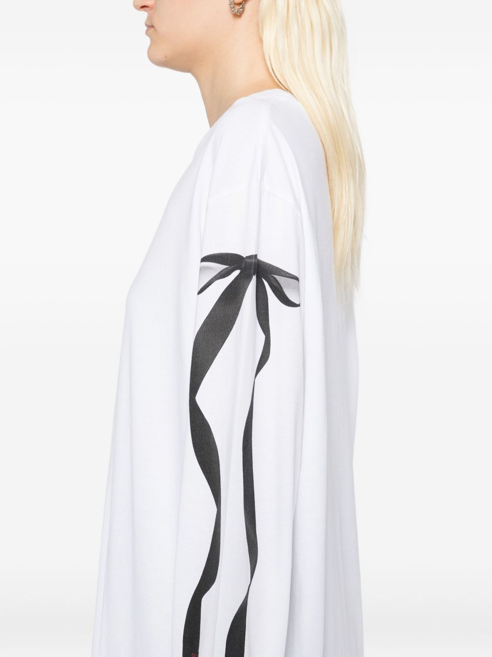 ribbon-printed T-shirt - 5