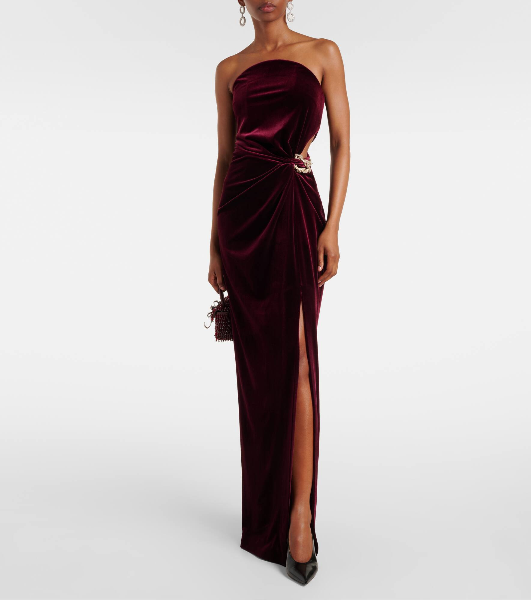 Cutout embellished strapless velvet gown - 2