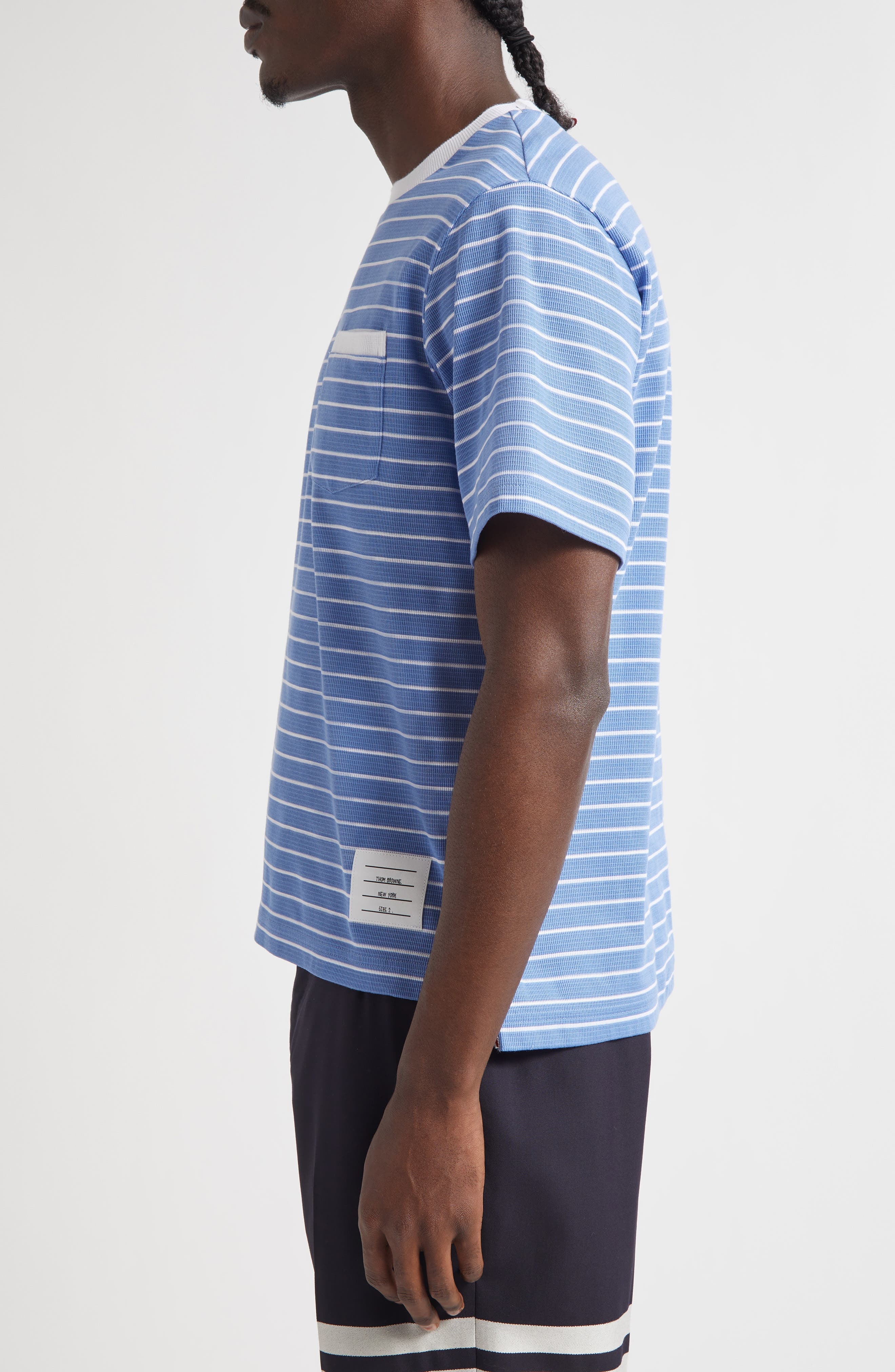Thom Browne Milano Stripe Short Sleeve Pocket T-Shirt in Blue/White at Nordstrom - 3