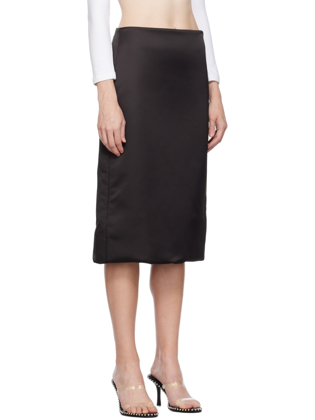 Black Padded Midi Skirt - 2