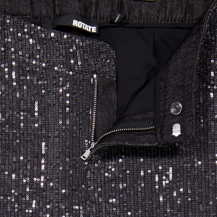 Rotate Ladies Black Sequin Twill Mini Skirt - 2