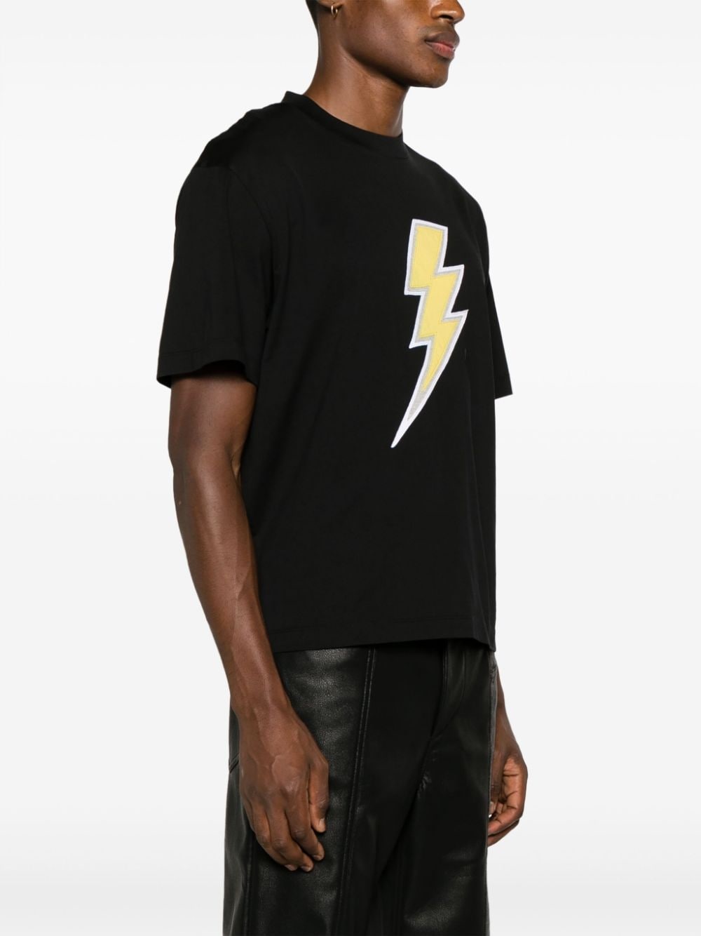 Thunderbolt-patch cotton T-shirt - 3