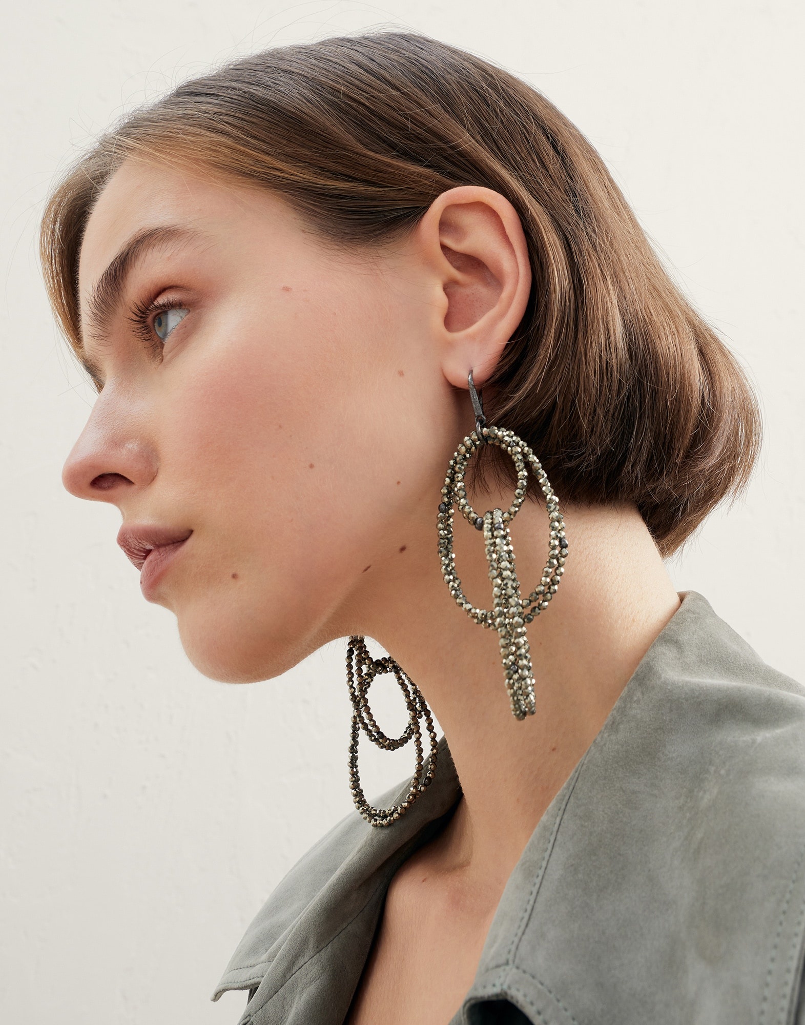 Pyrite dangling hoops earrings - 3