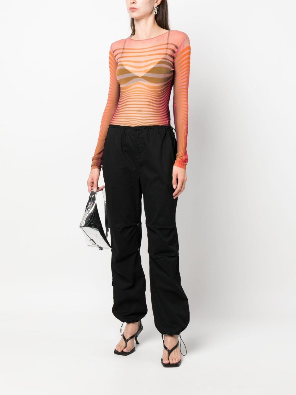 stripe-pattern mesh top - 2