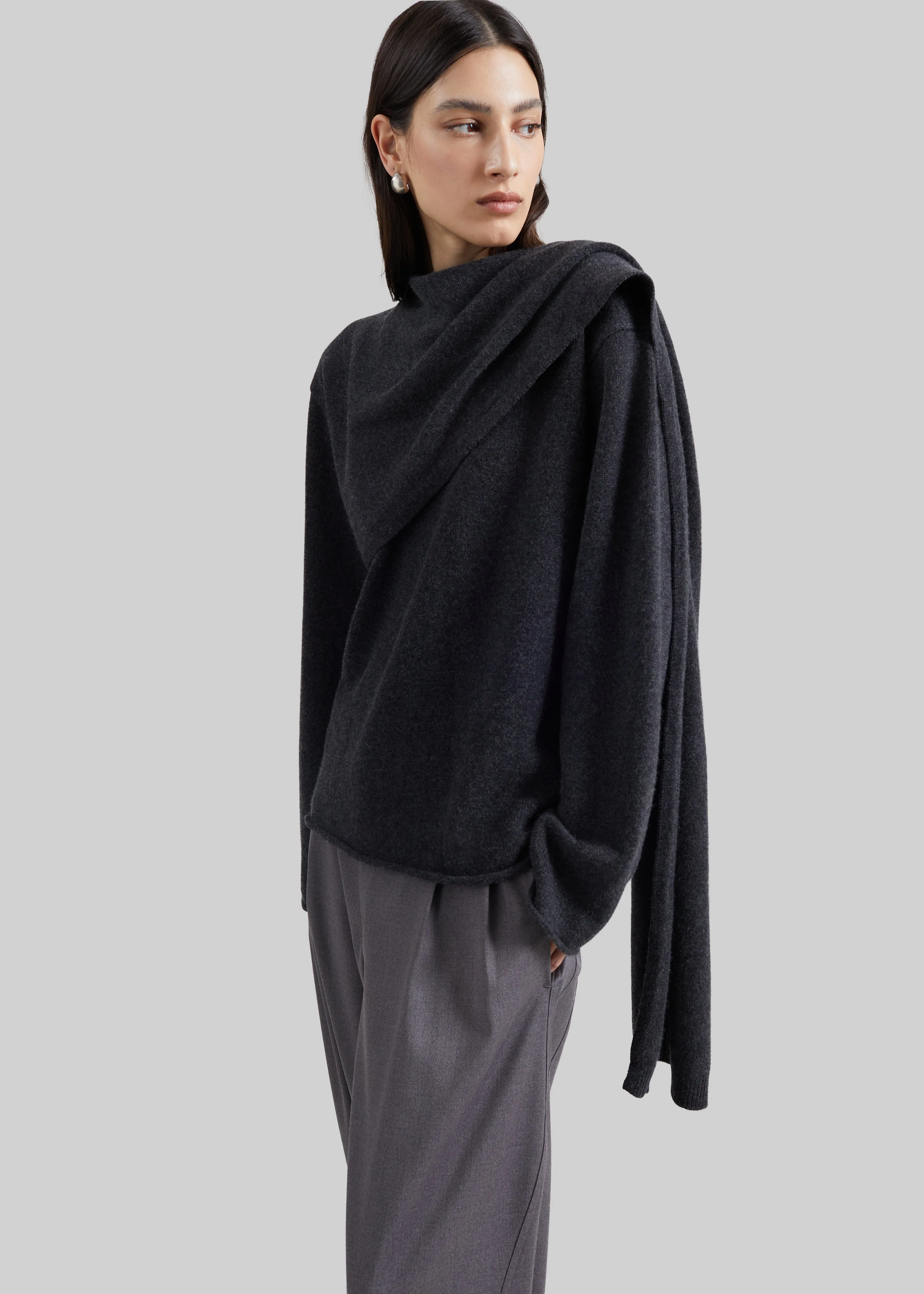Loulou de Saison Frances Cashmere Scarf Sweater - Charcoal - 1