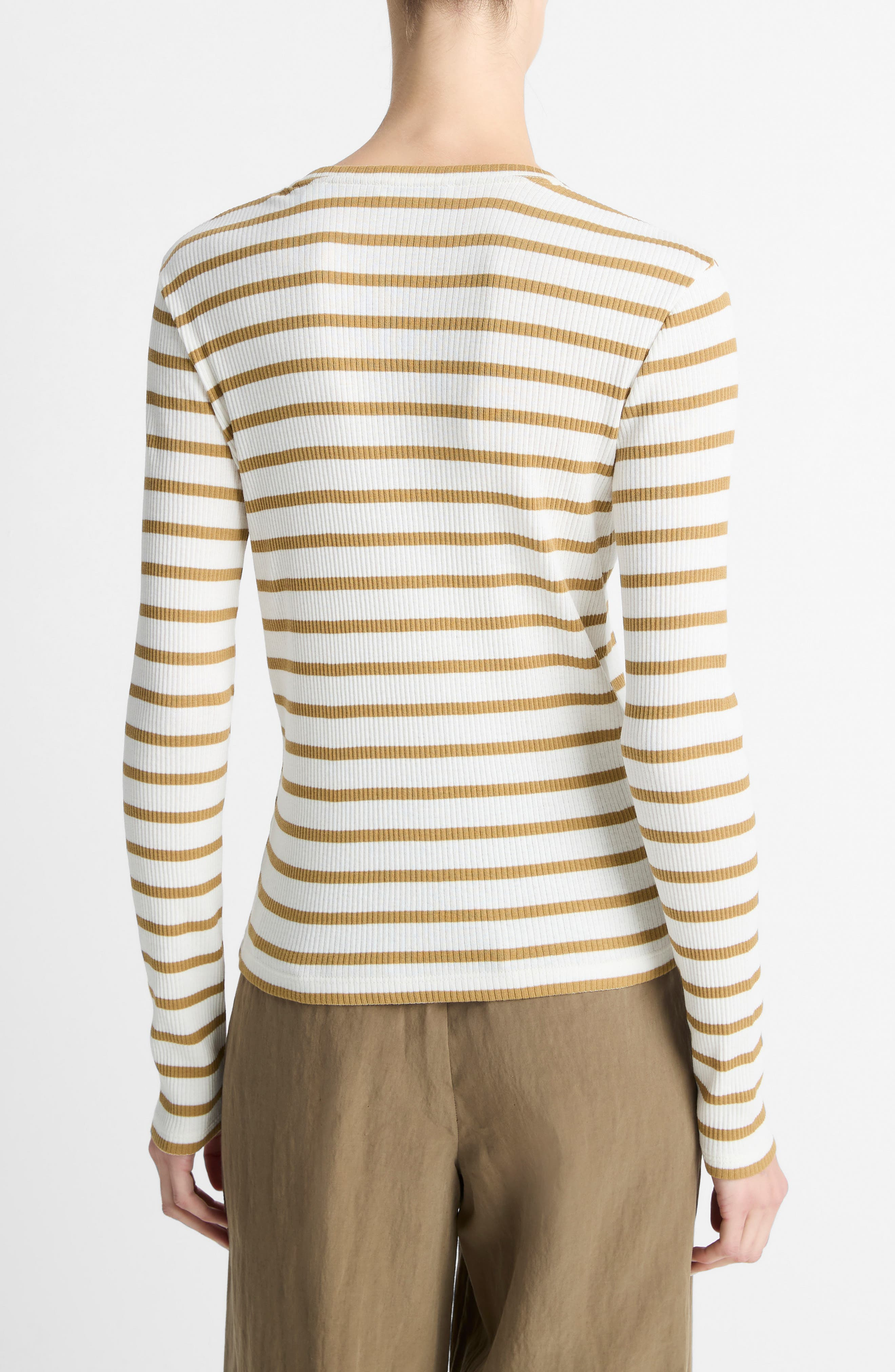 Vince Stripe Rib Pima Cotton Top in Sand Sage Combo at Nordstrom - 2