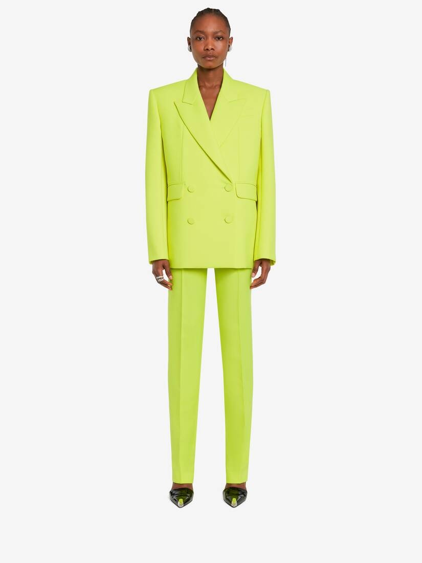 Women's Long Cigarette Trousers in Acid Yellow - 2