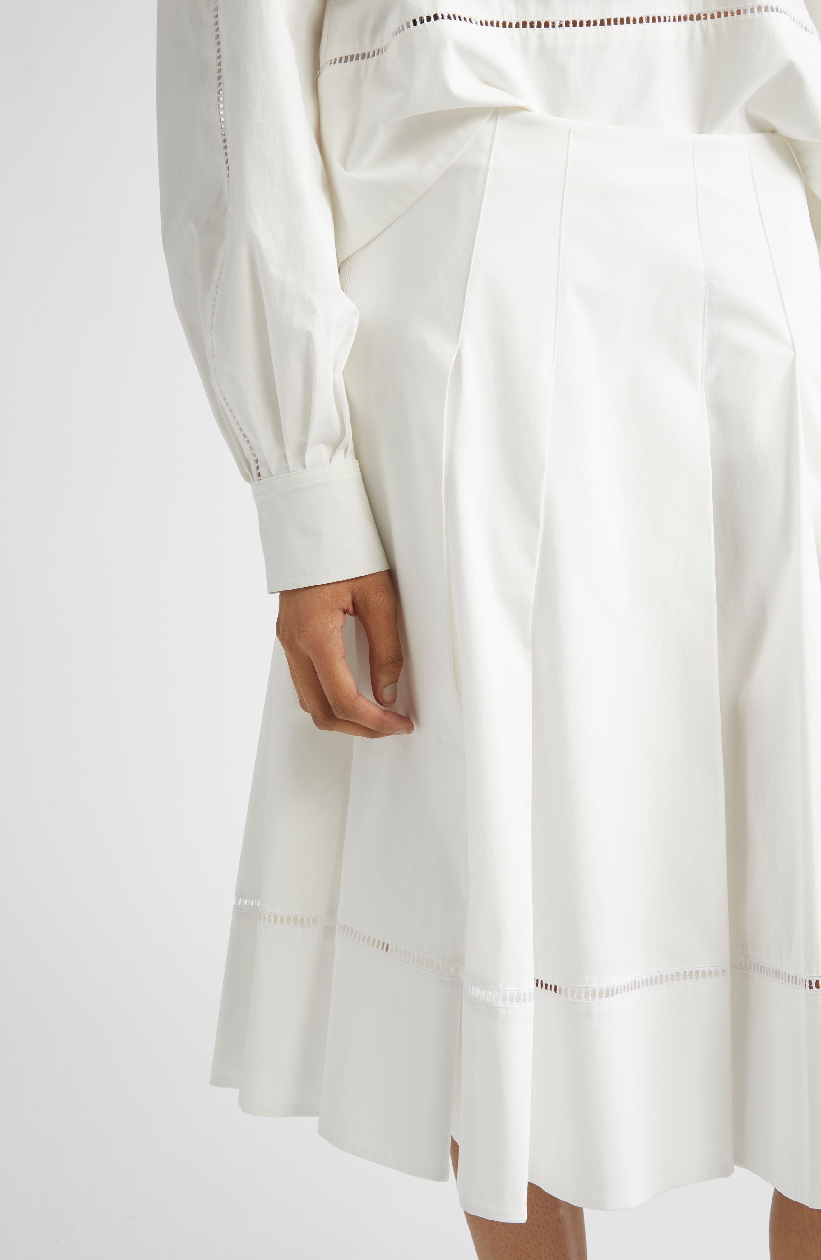 Proenza Schouler Laci Ladder Stitch Inset Pleated Stretch Cotton Poplin Skirt in White at Nordstrom - 5