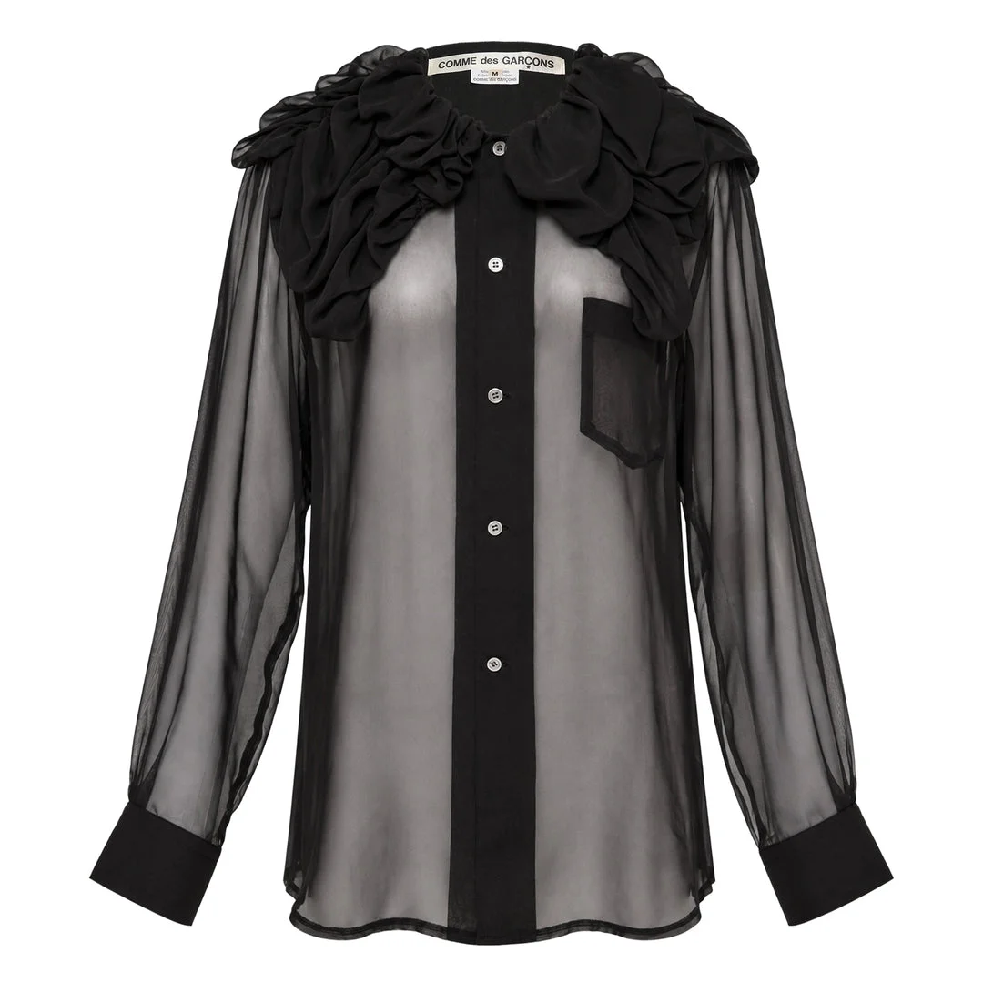 Sheer Ruffle Collar Blouse - 1