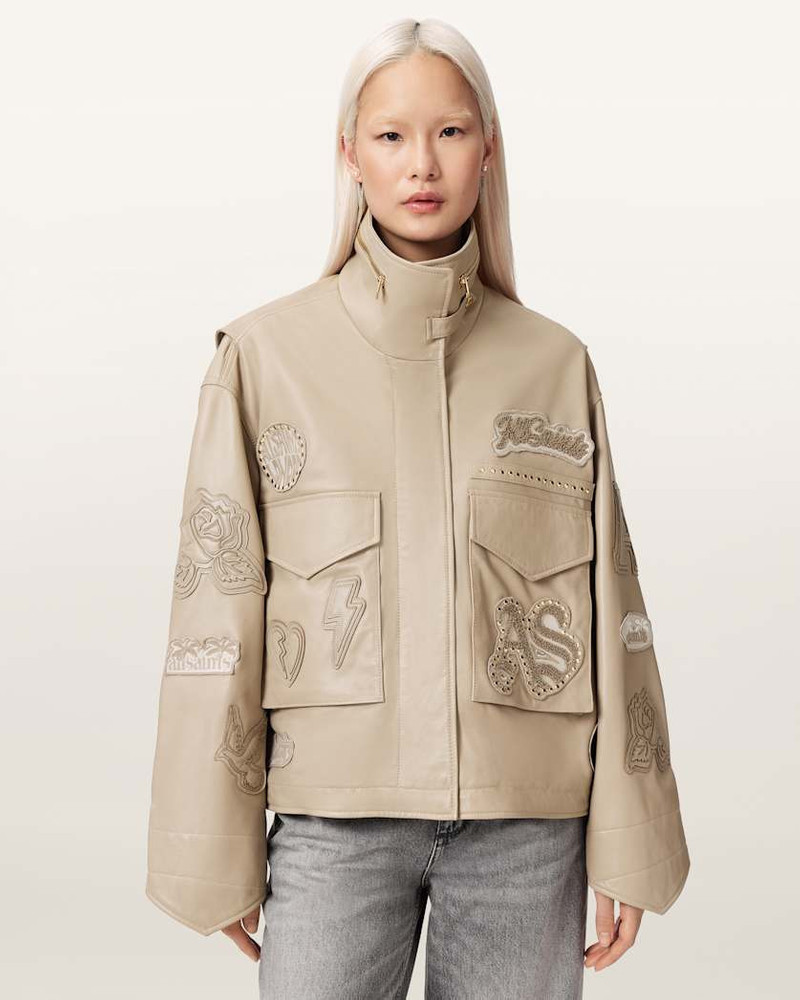 ALLSAINTS CLAY OVERSIZED LEATHER PATCH JACKET outlook