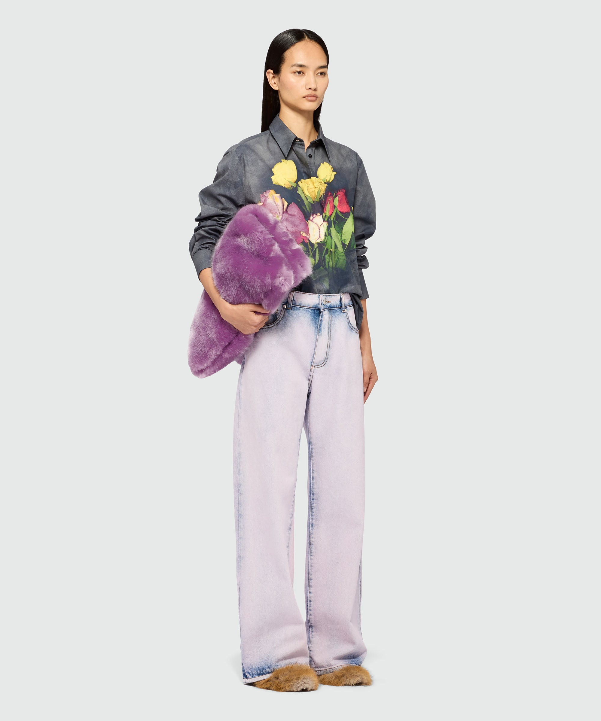 Black poplin shirt with "Roses bouquet" print - 4