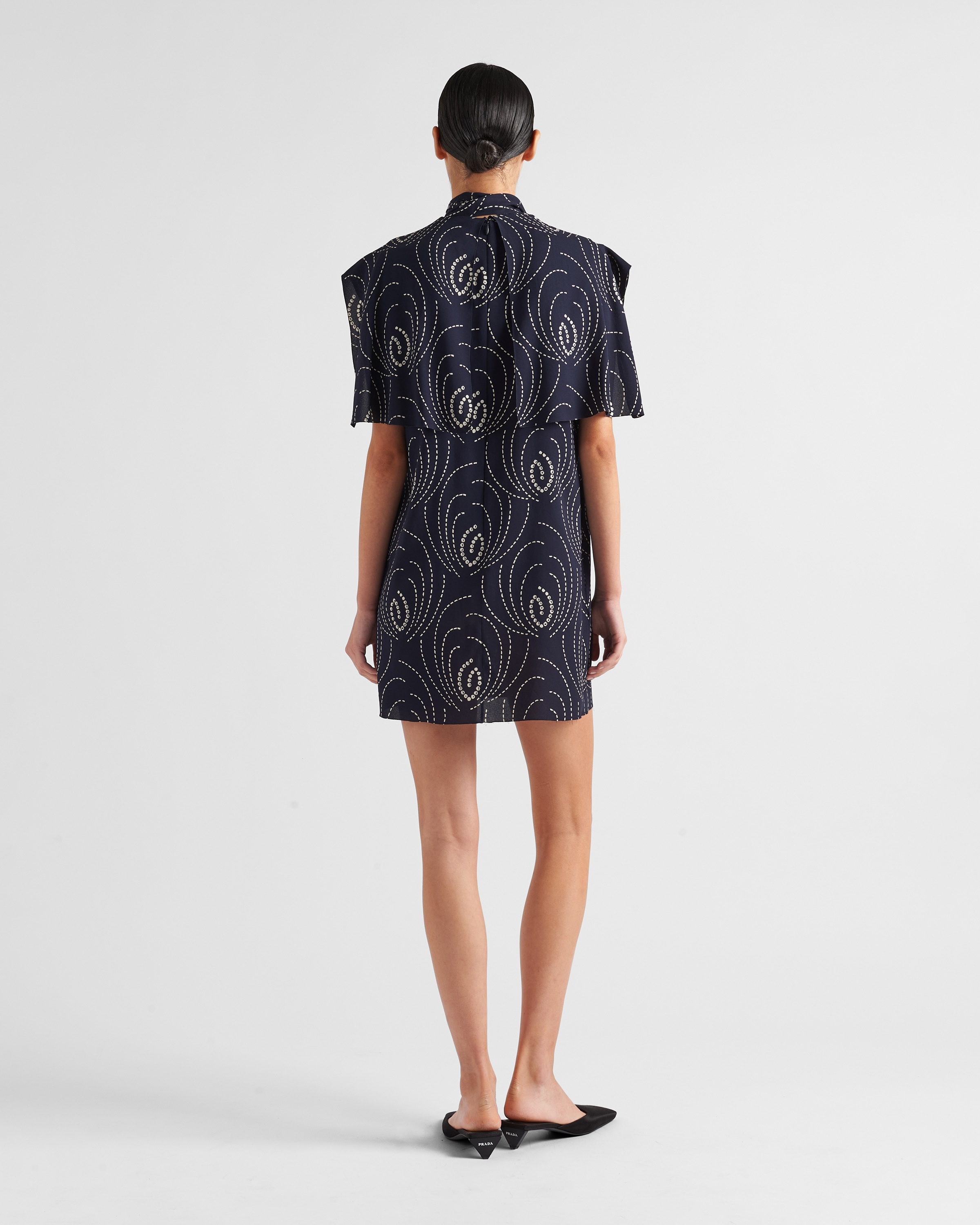 Printed sablé mini-dress with scarf collar - 5