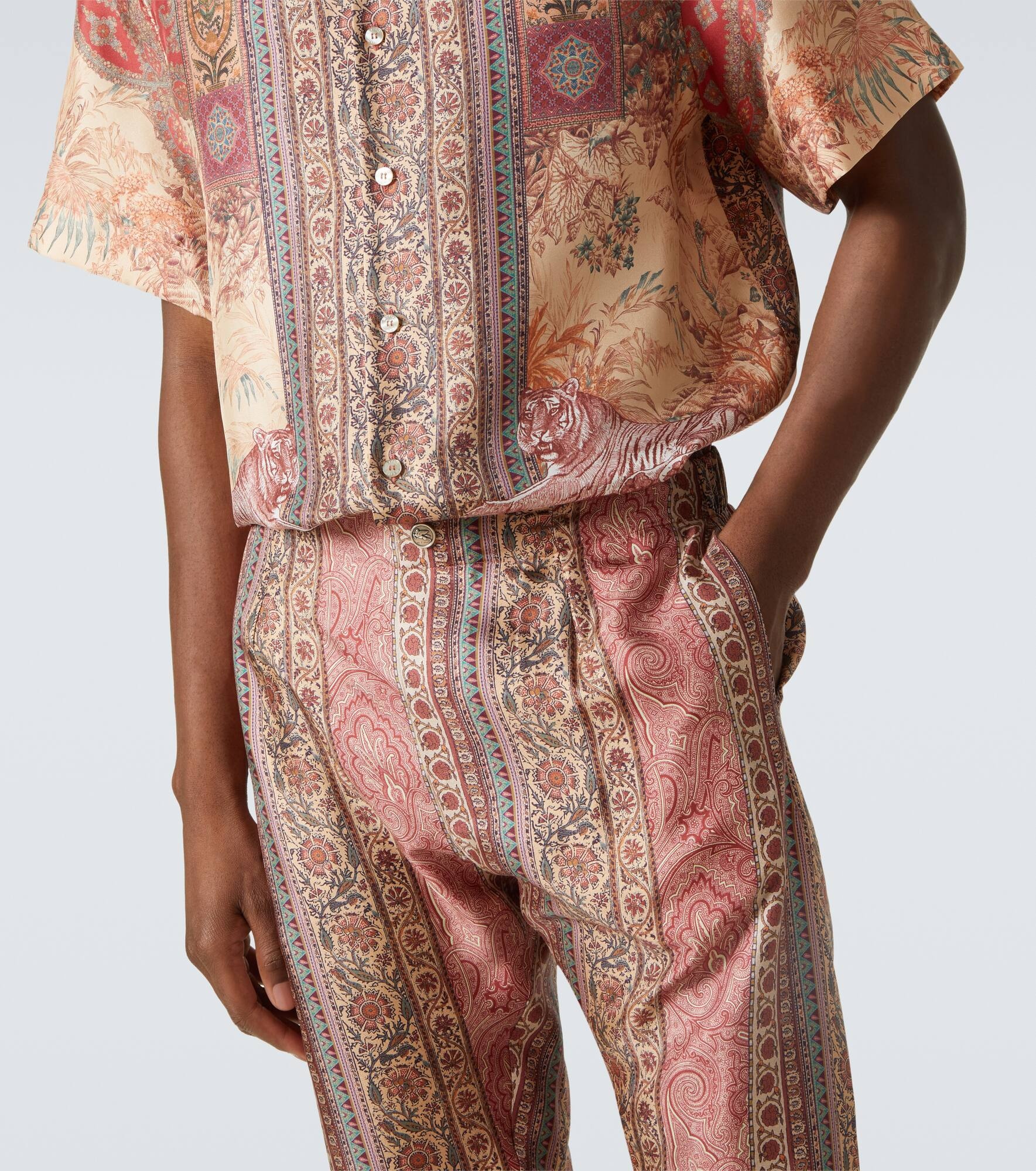 Paisley printed silk straight pants - 5