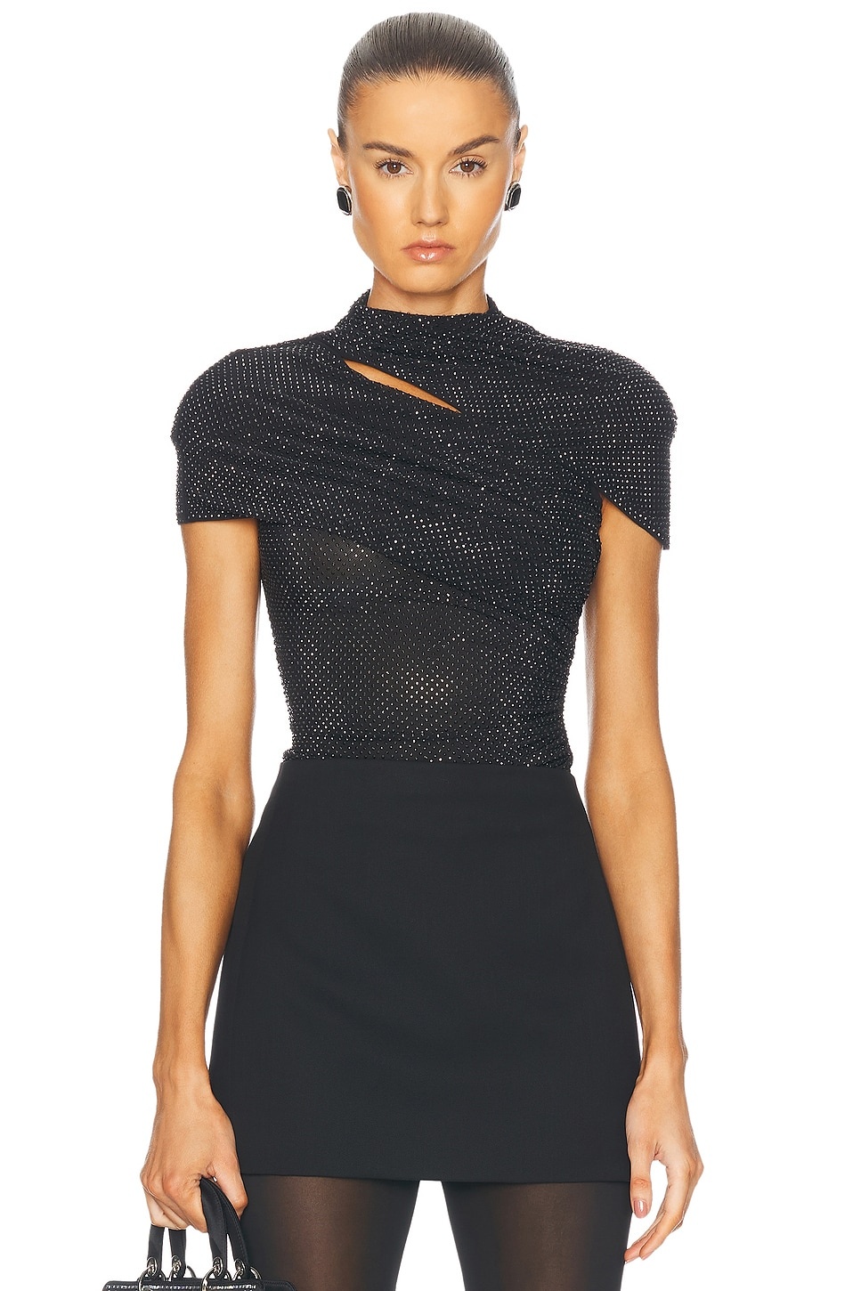 Rhinestone Mesh Cut Out Top - 1