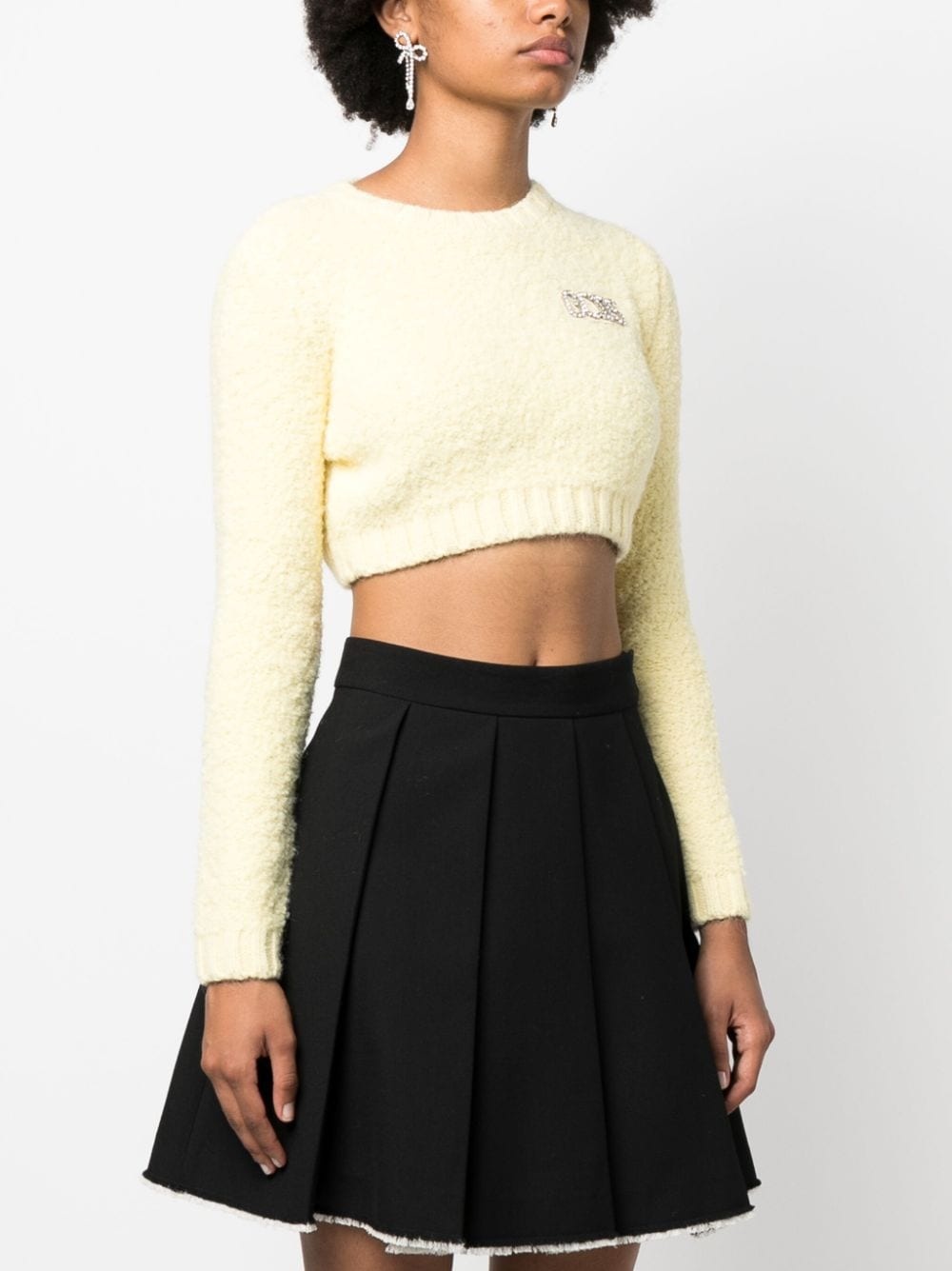 rhinestone-embellished bouclé cropped jumper - 3