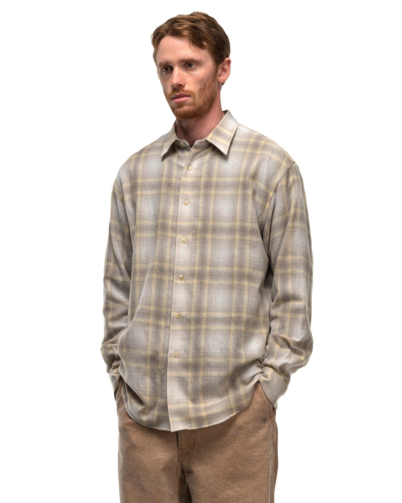定価4.8万 Auralee Wool Shirt Yellow Gray 1 Plaid wool shirt in yellow - Auralee | Mytheresa
