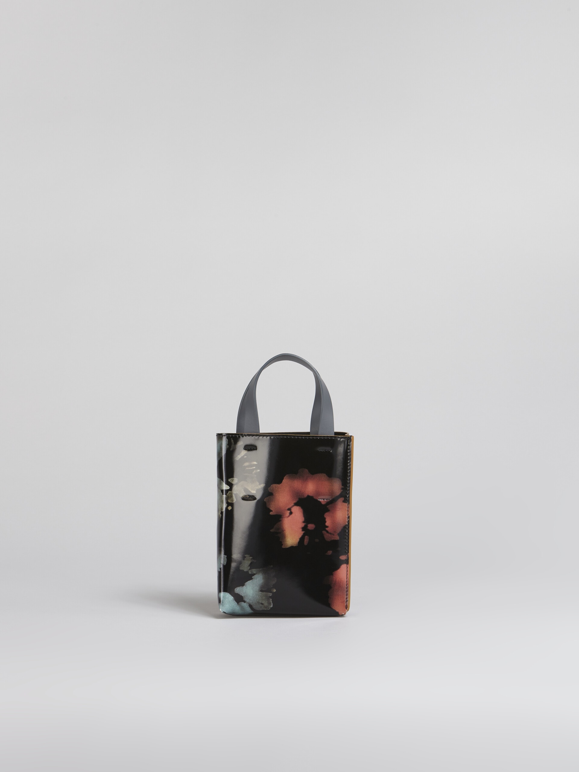 NANO MUSEO TOTE BAG IN SUNFLOWER PRINT POLISHED LEATHER - 1