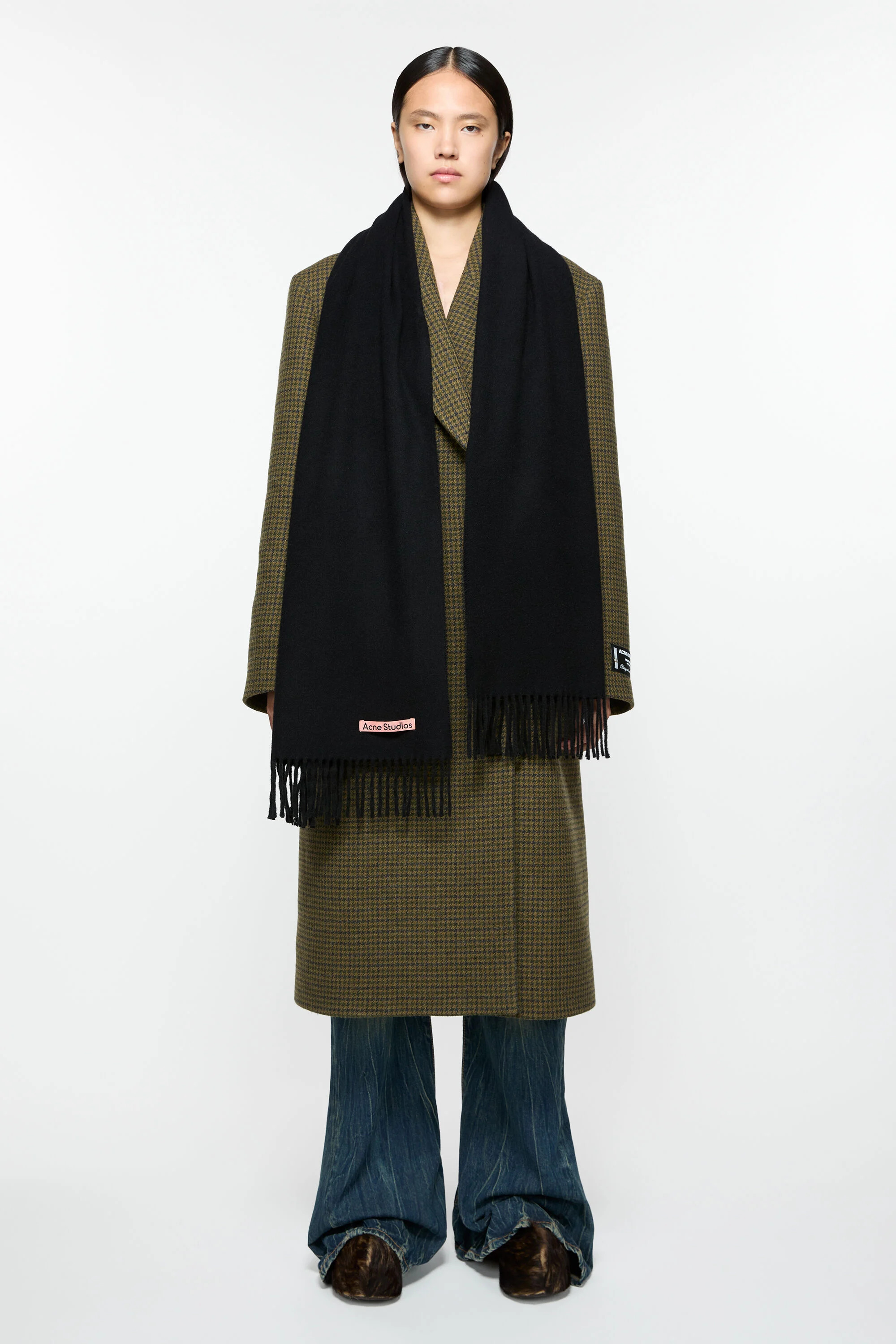 Cashmere fringe scarf - Narrow - Black - 2