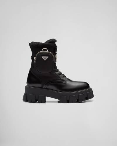 Prada Monolith leather and nylon biker boots outlook