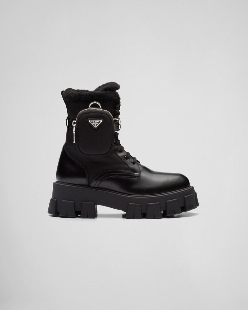 Prada Monolith leather and nylon biker boots outlook
