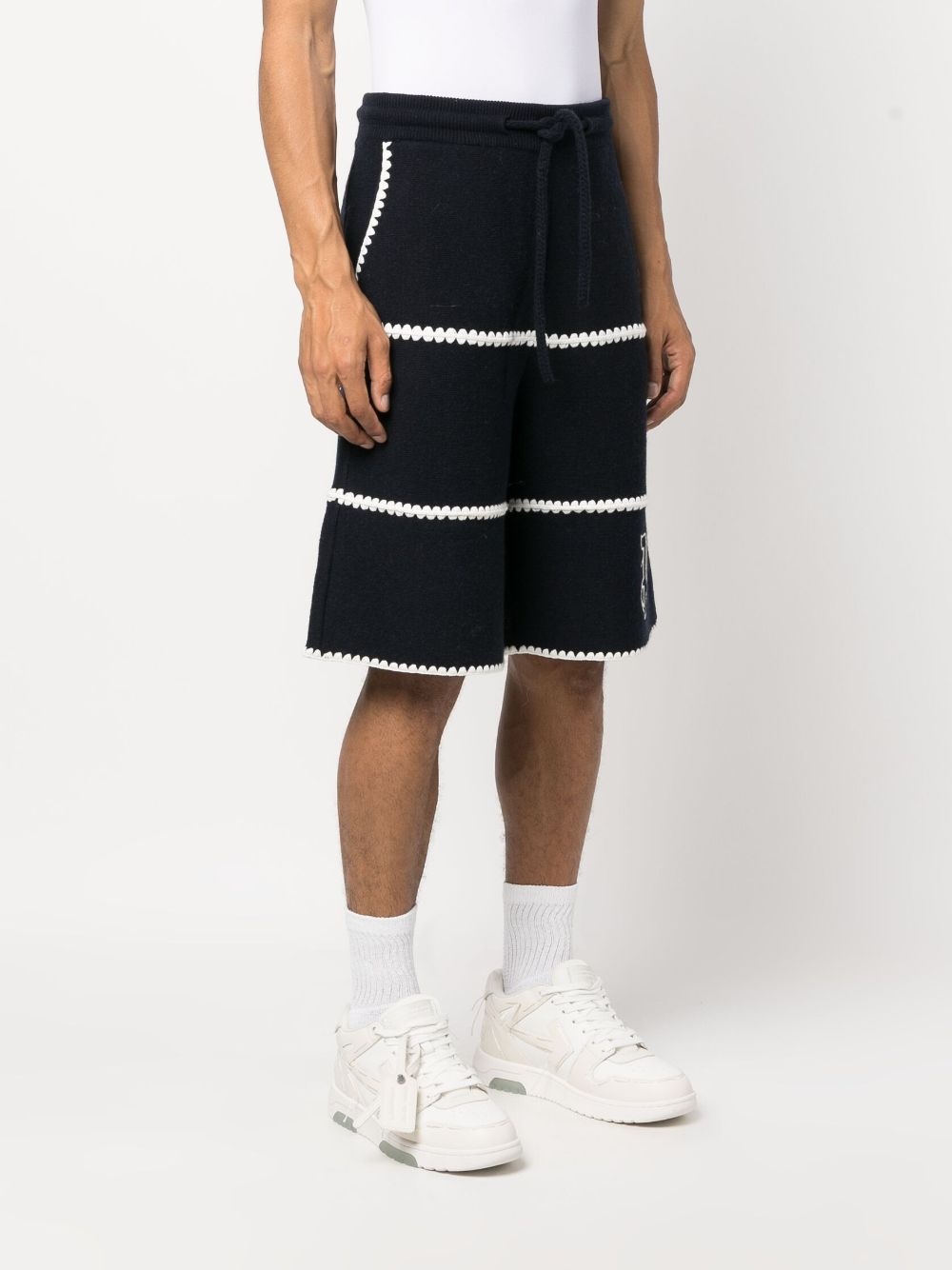 monogram-embroidered wool-blend shorts - 3