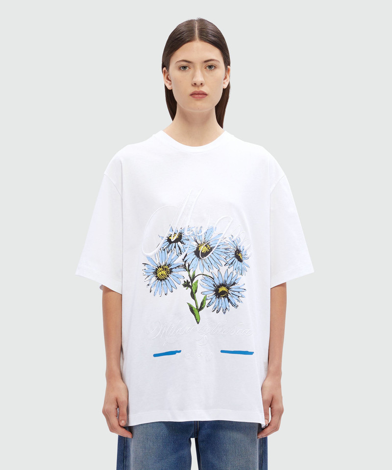 MSGM White cotton T-Shirt with embroidery and flower graphics outlook