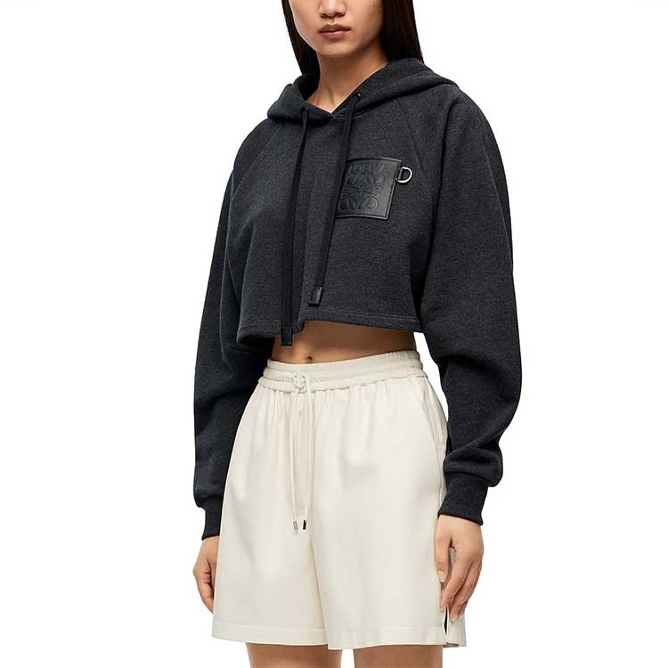 (WMNS) Loewe SS23 Cropped Hoodie 'Black' S359Y25X30-1720 - 3