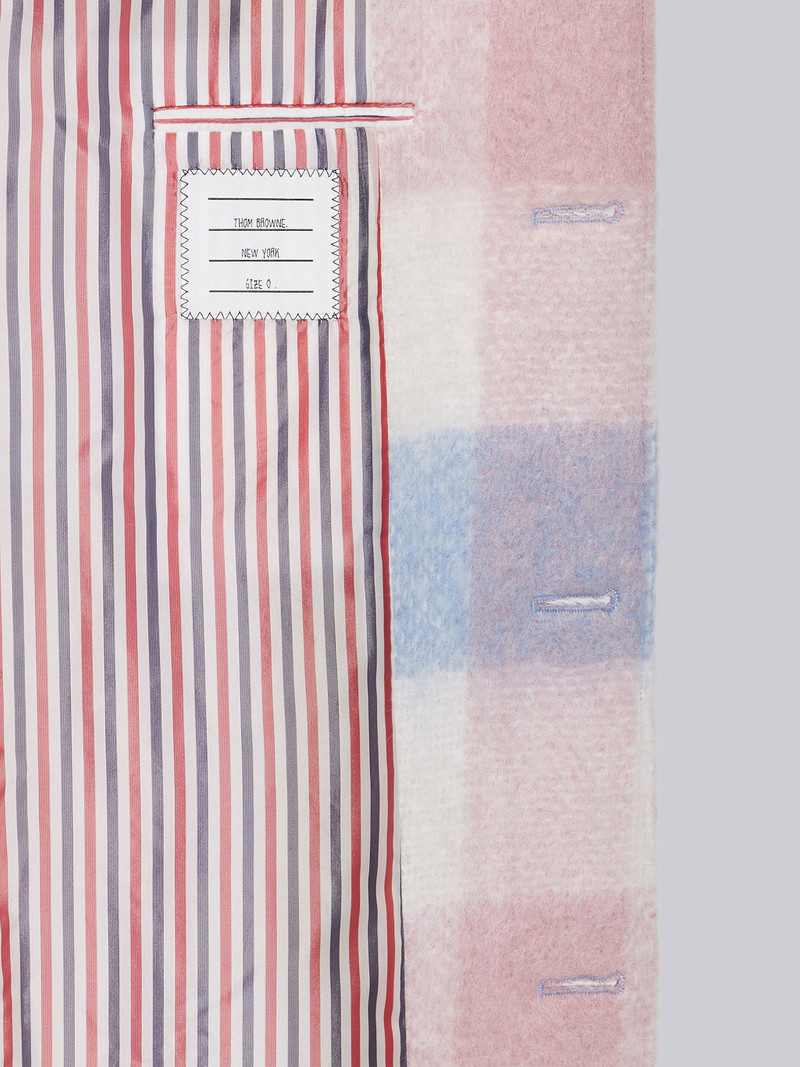 Light Blue and Pink Hairy Mohair Buffalo Check Ticket Pocket Long Chesterfield Overcoat 6