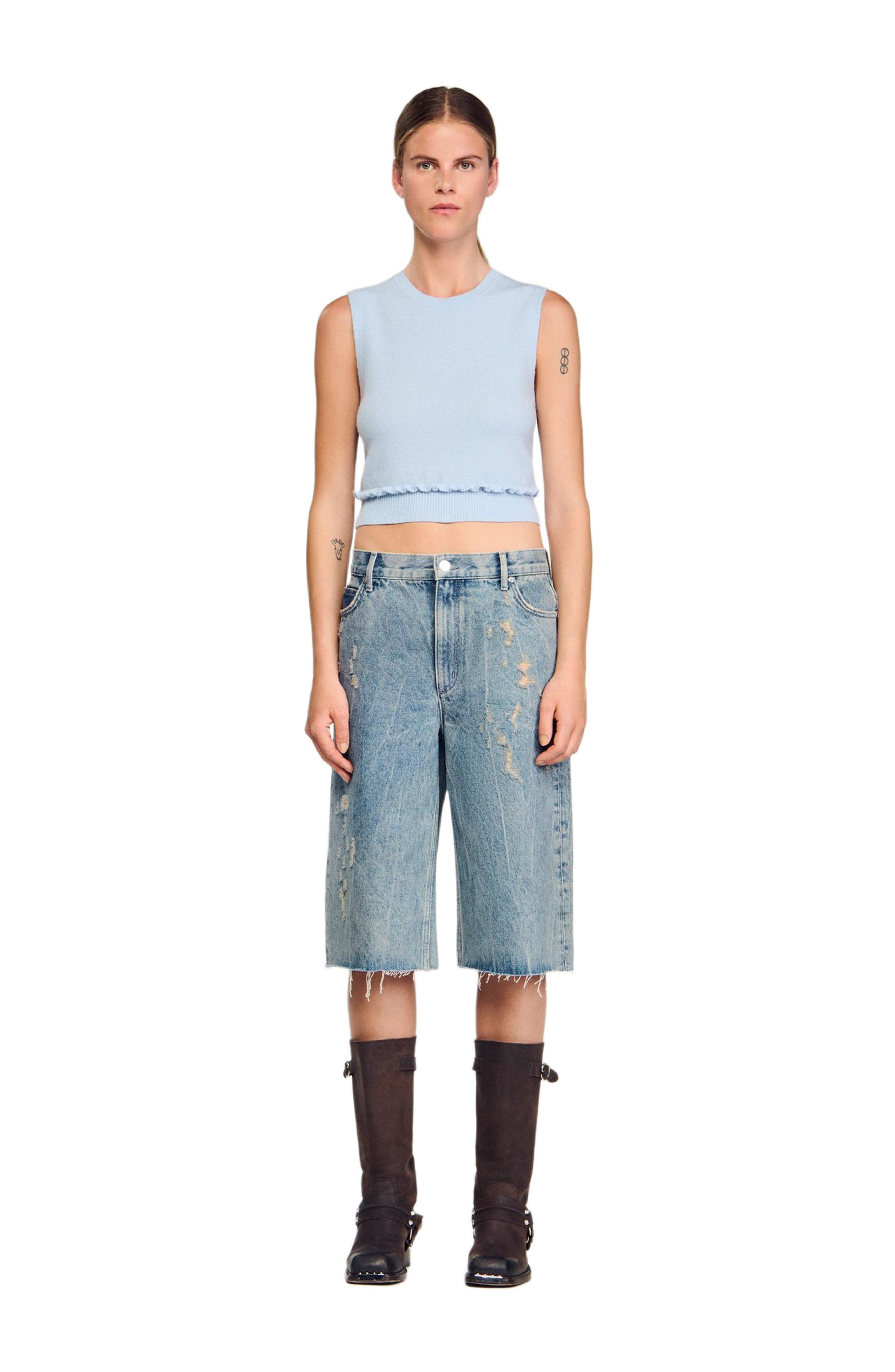 SANDRO Ruffled cropped sweater in Sky Blue at Nordstrom - 2