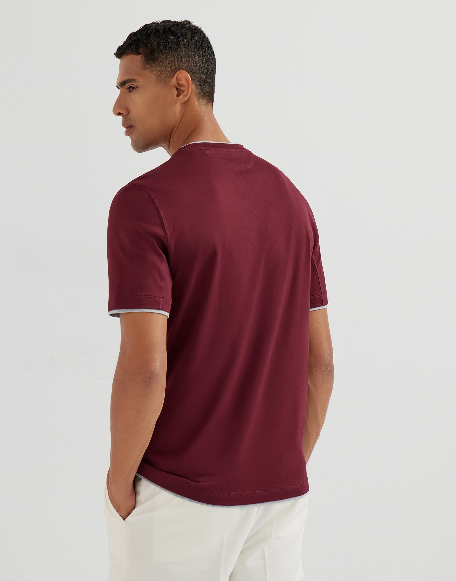 Cotton jersey crew neck T-shirt with faux-layering - 2