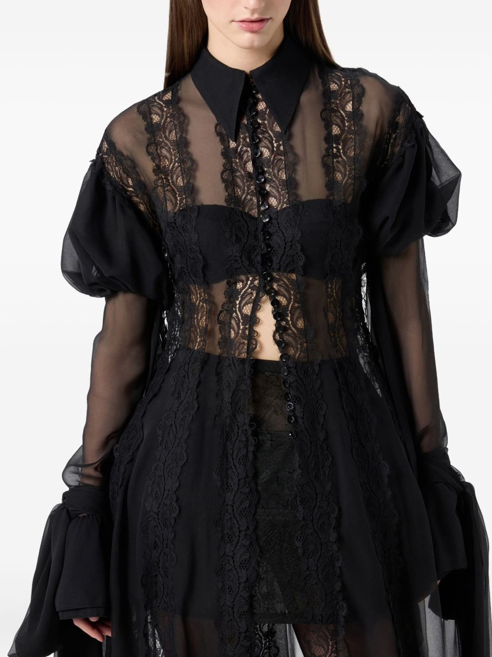 lace-panelled puff-sleeve top - 5