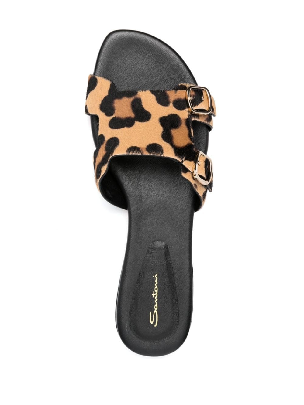 leopard-print double-buckle slides - 4