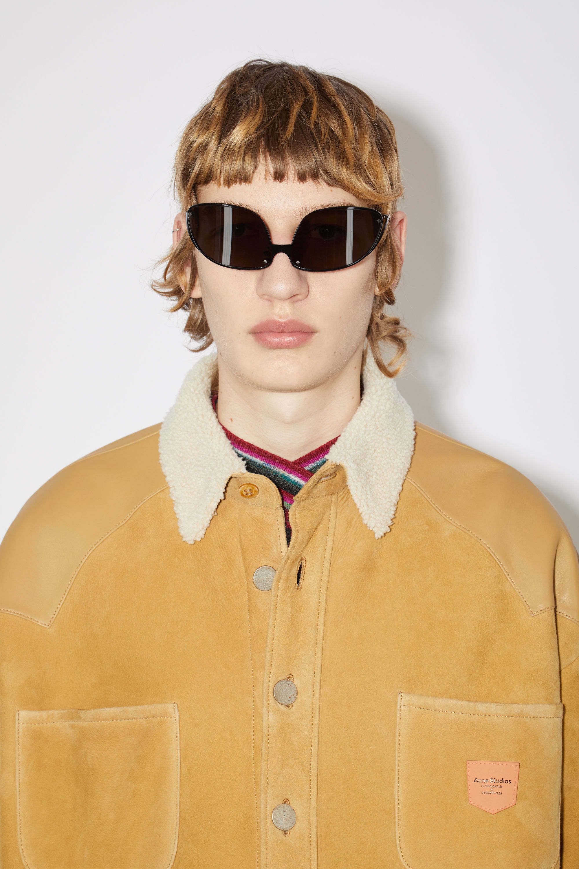Leather suede shearling overshirt - Straw yellow - 5