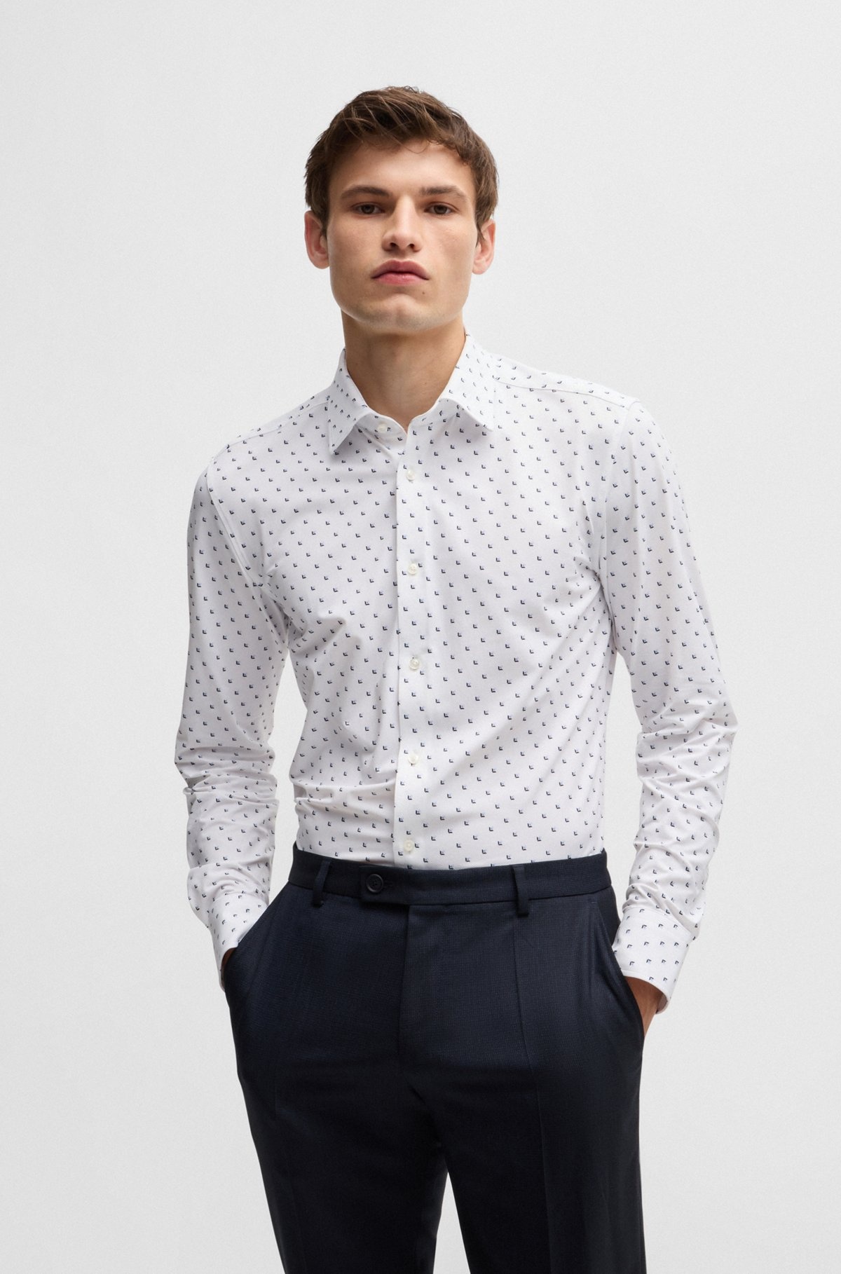 SLIM-FIT SHIRT IN PRINTED PERFORMANCE-STRETCH FABRIC - 2